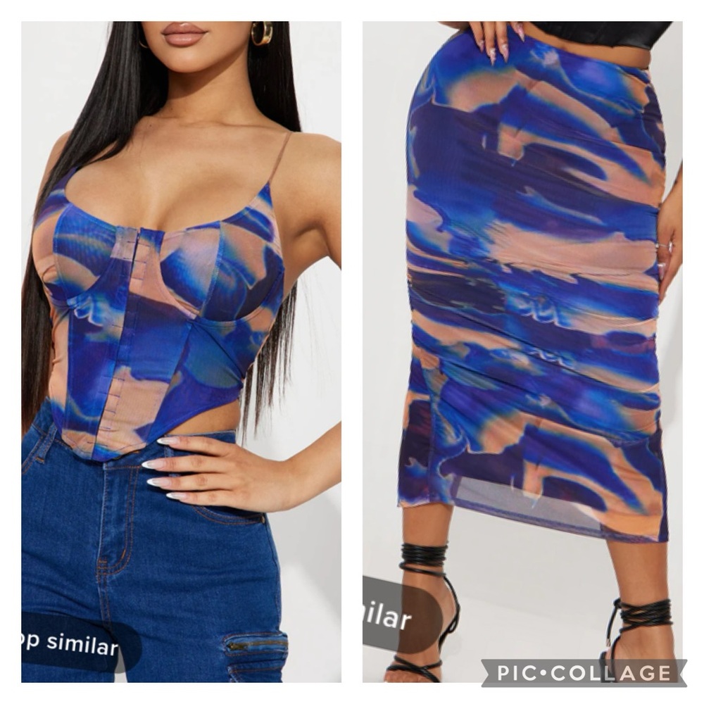Amelia Printed Corset Top L - The Balance Mesh Maxi Skirt M